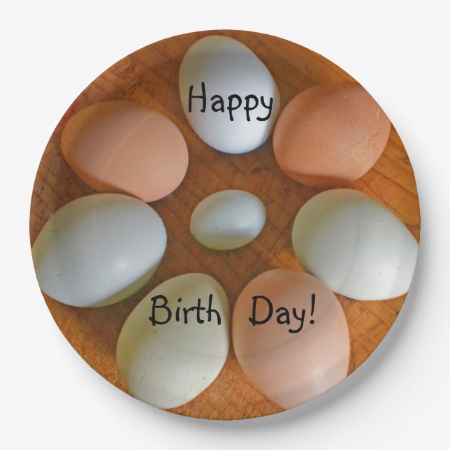 Happy Birthday Chicken Eggs Paper Plates (Front)