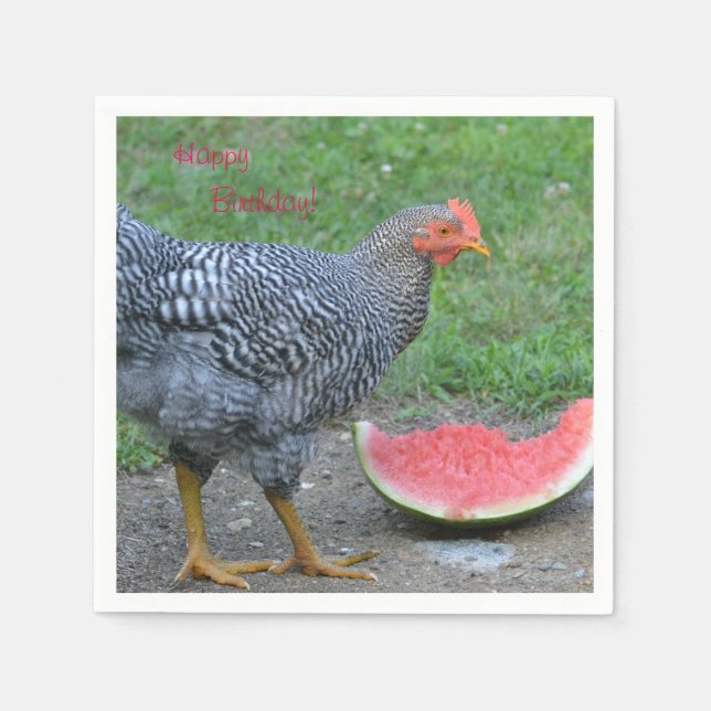 Happy Birthday Chicken Loves Watermelon Paper Napkins (Front)