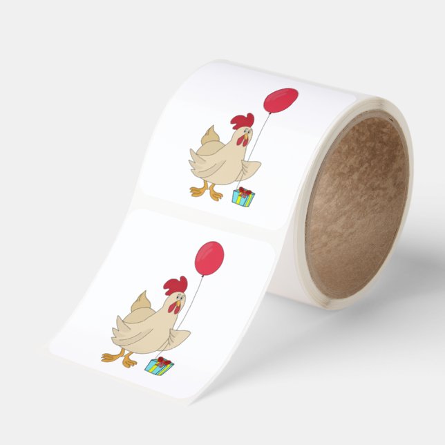 Happy Birthday Chicken Square Sticker (Roll)