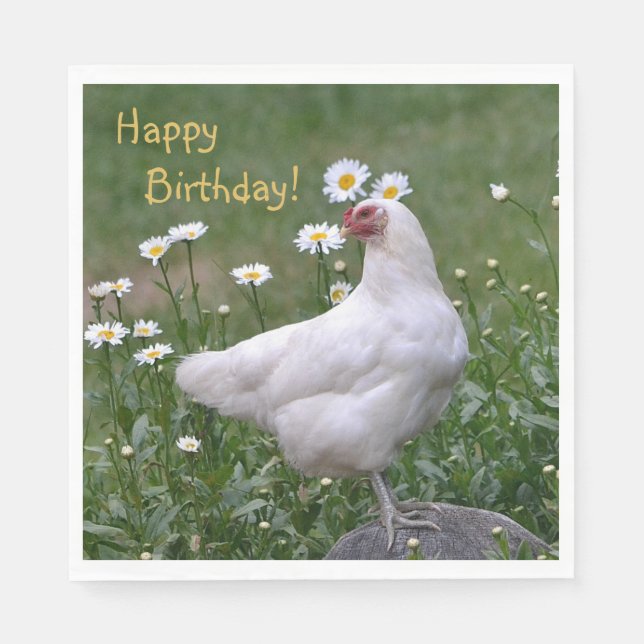Happy Birthday Chicken With Daisies Napkins (Front)