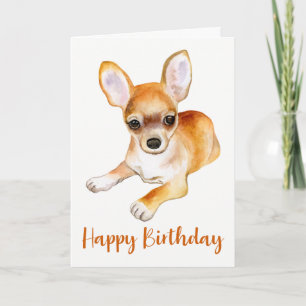 Happy Birthday Chihuahua Puppy Dog Watercolor Card