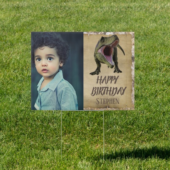 Happy Birthday Child Custom Tyrannosaurus Dinosaur Sign (Insitu)