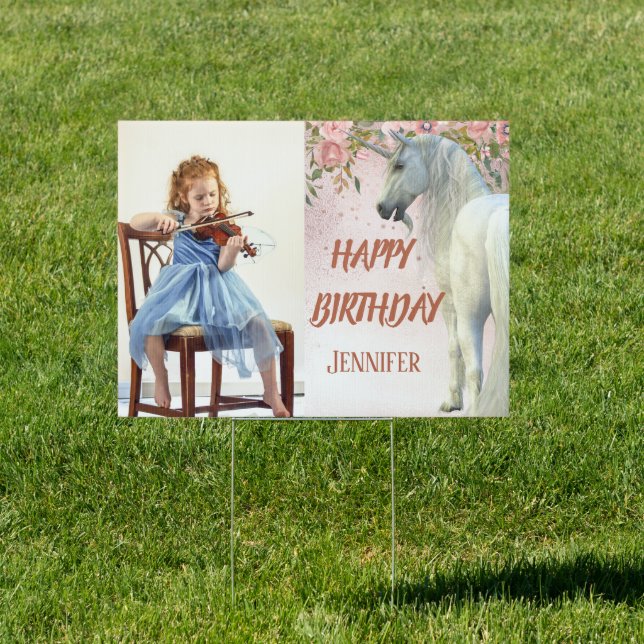 Happy Birthday Child Custom Unicorn Rose Gold Sign (Insitu)