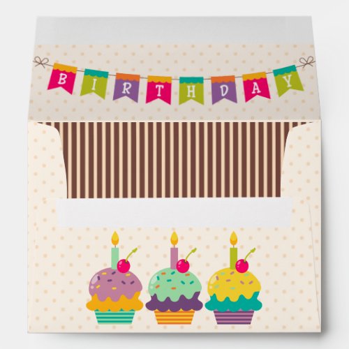 Happy Birthday Children Colorful Cupcakes Bunting Envelope