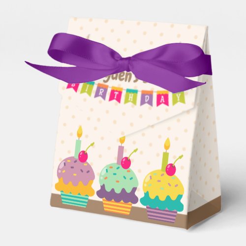 Happy Birthday Children Colorful Cupcakes Bunting Favor Boxes