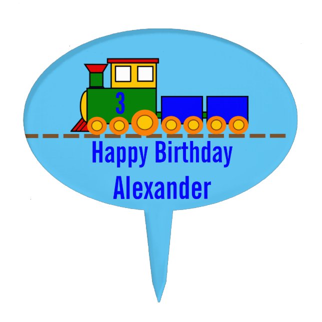 Happy Birthday Child's Name Age and Train Cake Topper (Front)