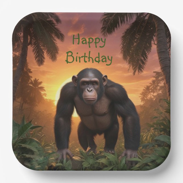 Happy Birthday Chimp Paper Plates (Front)
