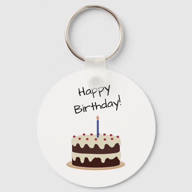 Happy Birthday Chocolate and Vanilla Cake Keychain (Front)