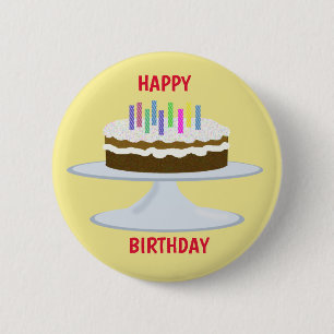 Happy birthday chocolate cake and candles button