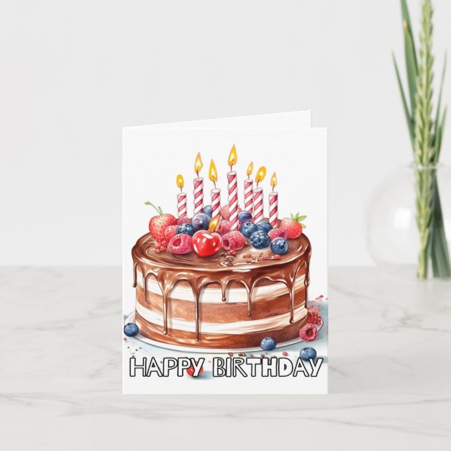Happy Birthday Chocolate Cake Art Card (Front)
