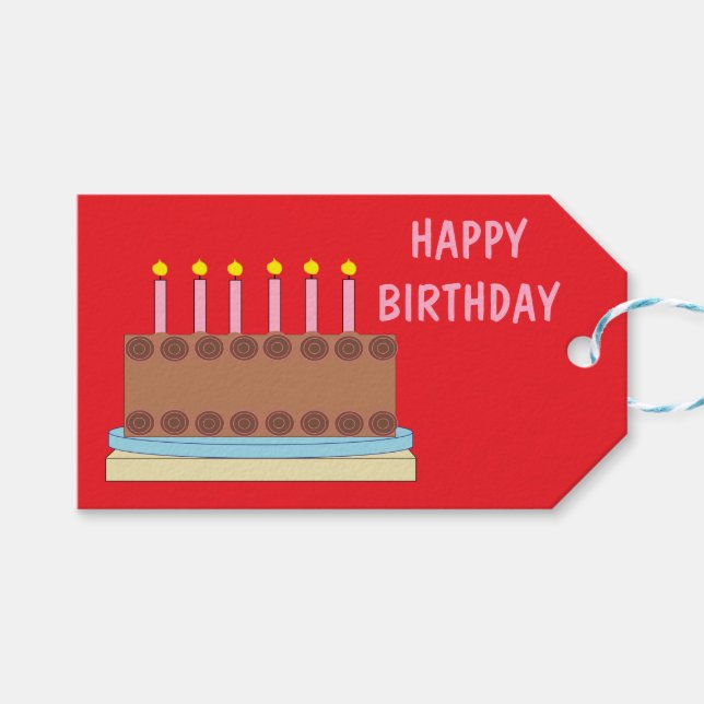 Happy Birthday Chocolate Cake Gift Tags (Front (Horizontal))