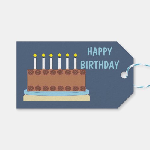  Happy Birthday Chocolate Cake in Blue_Gray Gift Tags