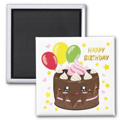 Happy birthday chocolate cake kawaii magnet