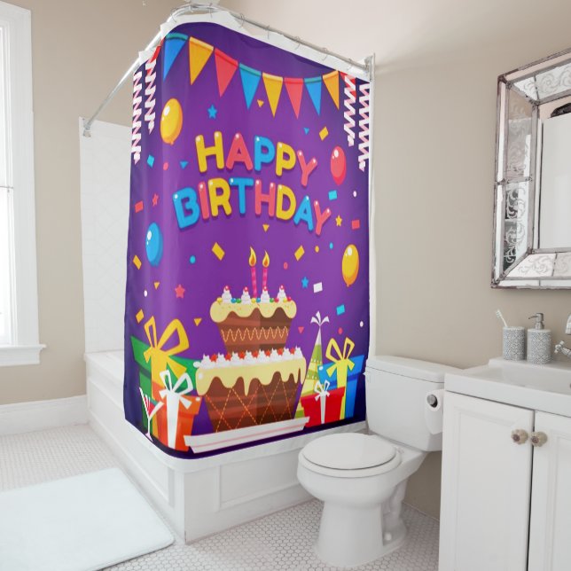 Happy Birthday Chocolate Cake Shower Curtain (In Situ)