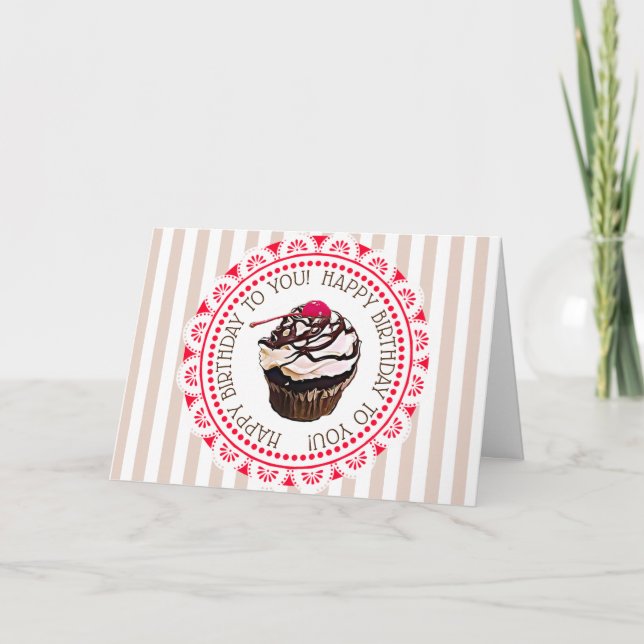 Happy Birthday Chocolate Cupcake Day Greeting Card (Front)