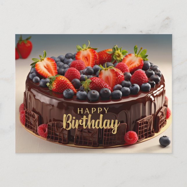 Happy Birthday Chocolate Fruit Cake  Postcard (Front)