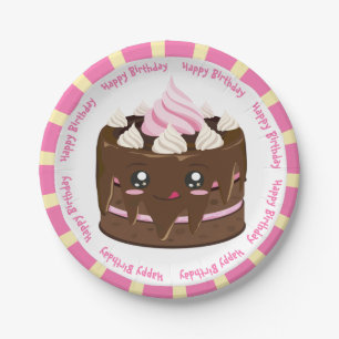 Happy birthday chocolate  kawaii cake paper plates