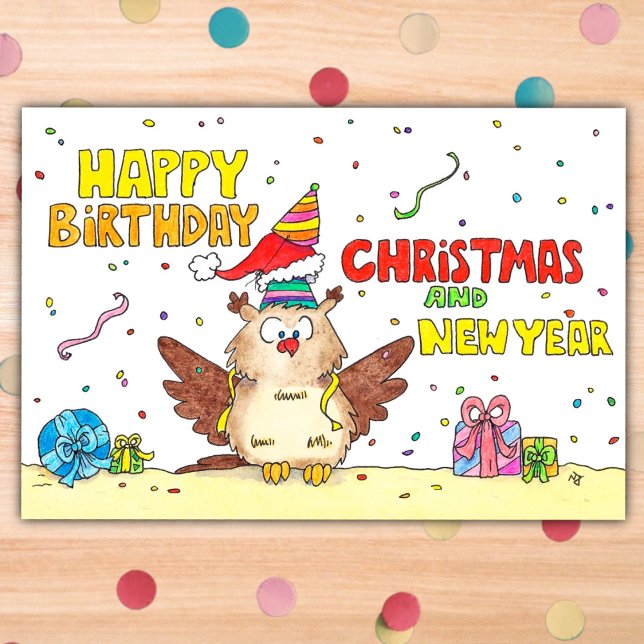 Happy Birthday, Christmas and New Year postcard (Creator Uploaded)