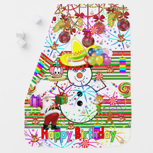 Happy Birthday Christmas Baby Blankets, Snowman Blanket (In Situ)