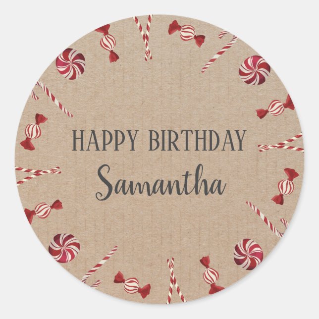 Happy Birthday Christmas Floral Wreath Craft Classic Round Sticker (Front)