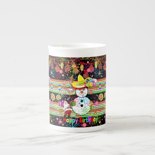 Happy Birthday Christmas Mug Snowman Bone China Mug