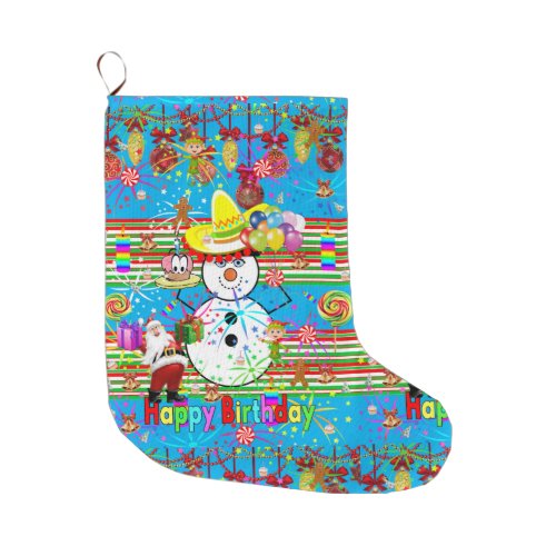 Happy Birthday Christmas Stocking Snowman Large Christmas Stocking