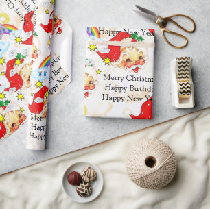 Happy Birthday Christmas Unicorn Wrapping Paper
