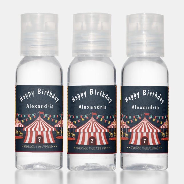 Happy Birthday Circus Tents Kid Child Age Custom Hand Sanitizer (Set)