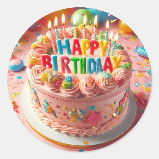 happy birthday classic round sticker (Front)