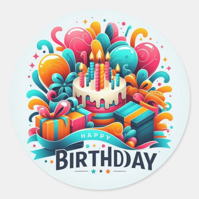 Happy Birthday Classic Round Sticker (Front)