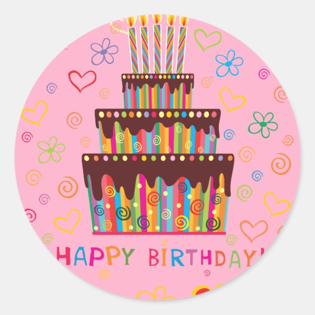 Happy Birthday Classic Round Sticker (Front)
