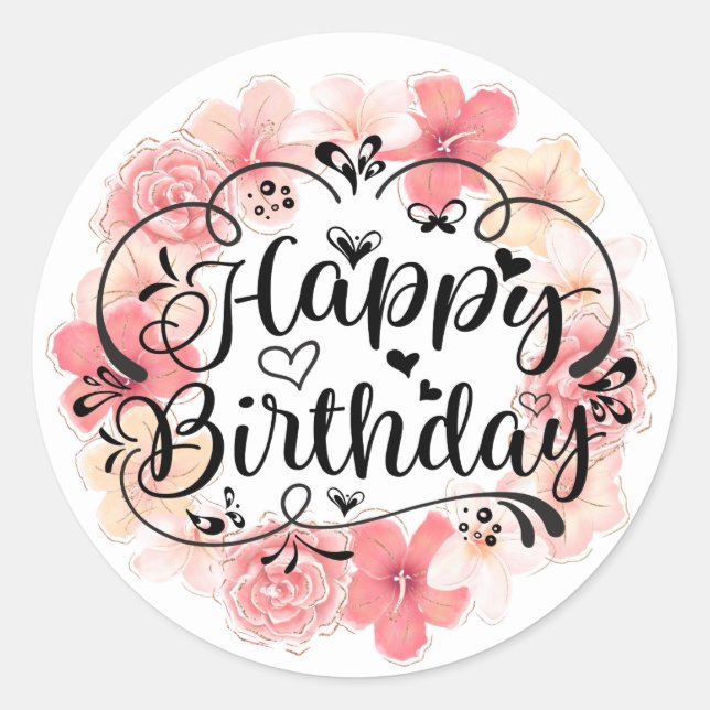 Happy Birthday Classic Round Sticker (Front)