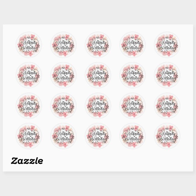 Happy Birthday Classic Round Sticker  (Sheet)