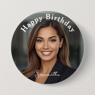 Happy Birthday Classic Simple Custom Cute Photo Button