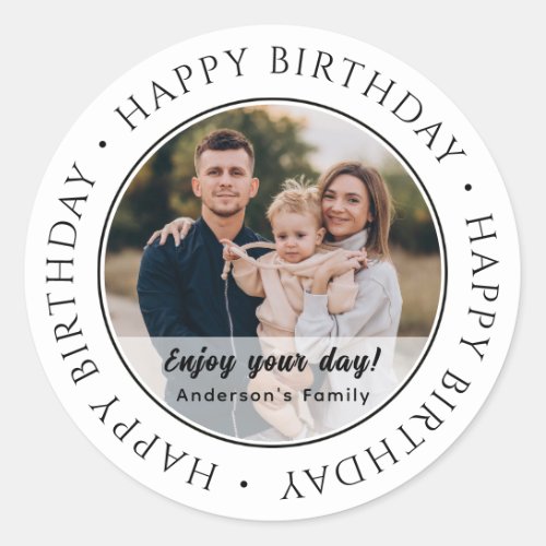 Happy Birthday  Classic Simple Custom Photo Classic Round Sticker