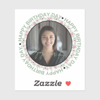 Happy Birthday | Classic Simple Custom Photo Round Sticker