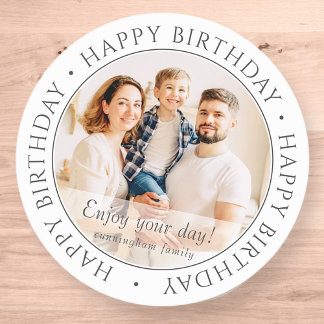 Happy Birthday | Classic Simple Custom Photo Round Sticker