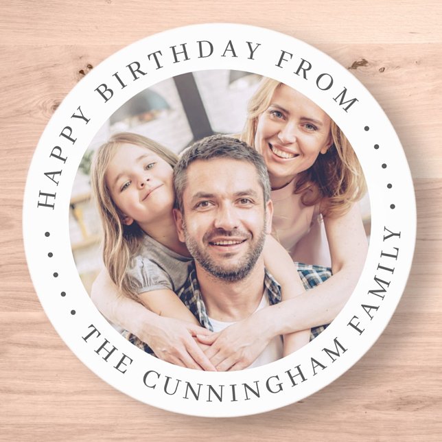 Happy Birthday Classic Simple Family Photo Classic Round Sticker (Creator Uploaded)
