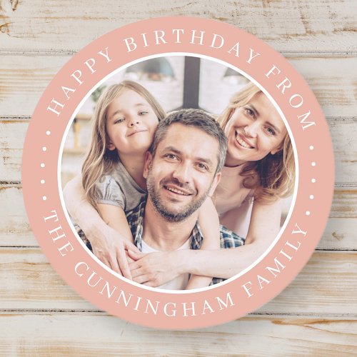 Happy Birthday Classic Simple Family Photo Classic Round Sticker