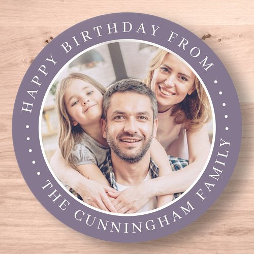 Happy Birthday Classic Simple Family Photo Classic Round Sticker