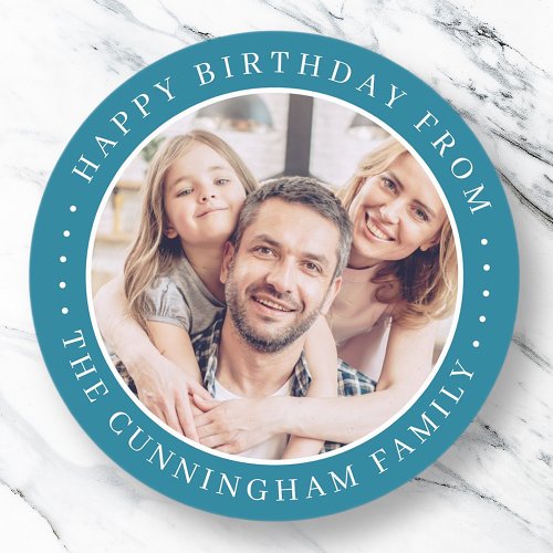 Happy Birthday Classic Simple Family Photo Classic Round Sticker