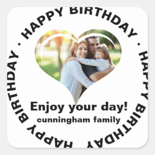 Happy Birthday Classic Simple Family Photo Classic Square Sticker