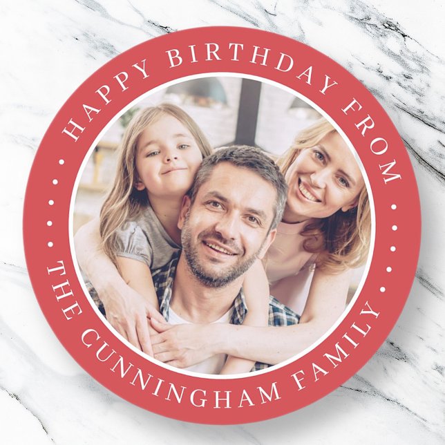 Happy Birthday Classic Simple Family Photo Round Sticker (Creator Uploaded)
