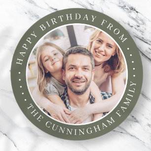 Happy Birthday Classic Simple Family Photo Round Sticker