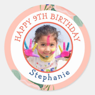 Happy Birthday Classic Simple Photo  Round Sticker