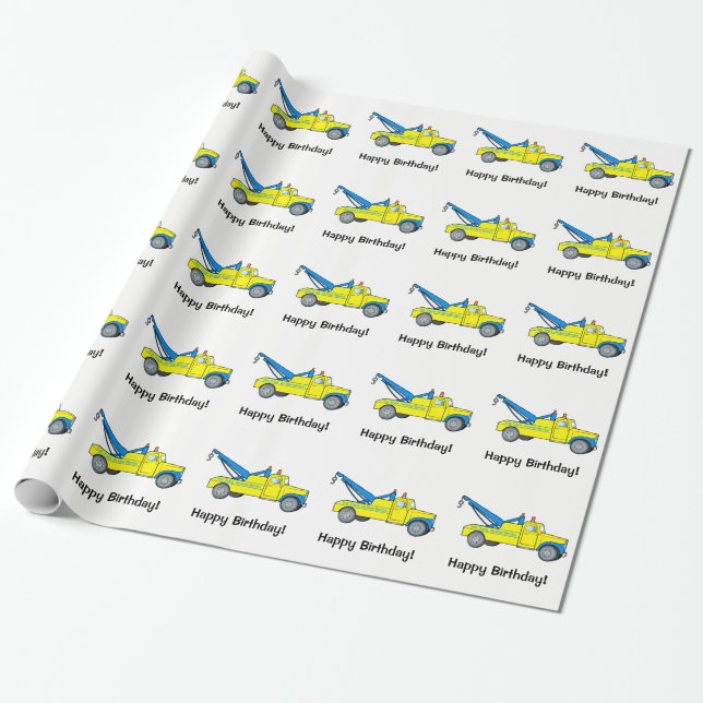 Happy Birthday: Classic Tow Truck Wrapping Paper (Unrolled)