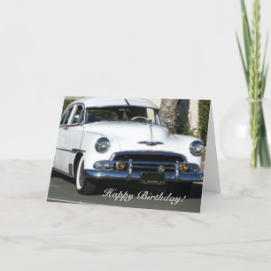 Happy Birthday Classic White Car greeting card
