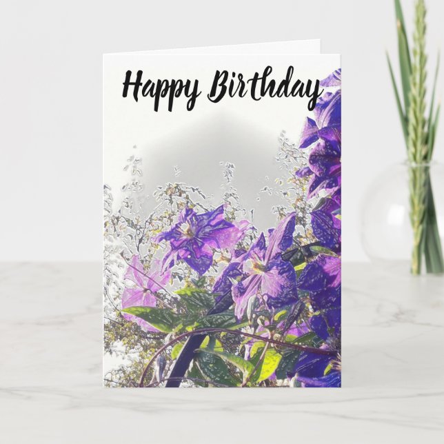 *~* Happy Birthday Clematis Flower Customize Card (Front)