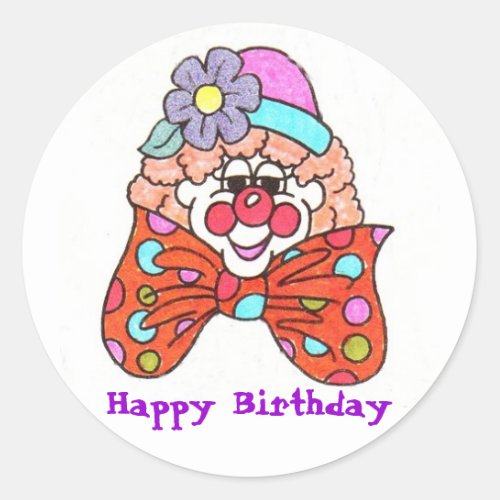 Happy Birthday Clown Classic Round Sticker