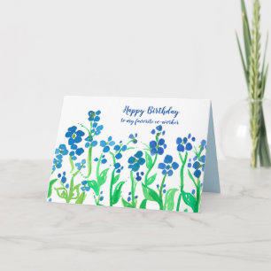 Happy Birthday Co-Worker Blue Watercolor Flowers Card